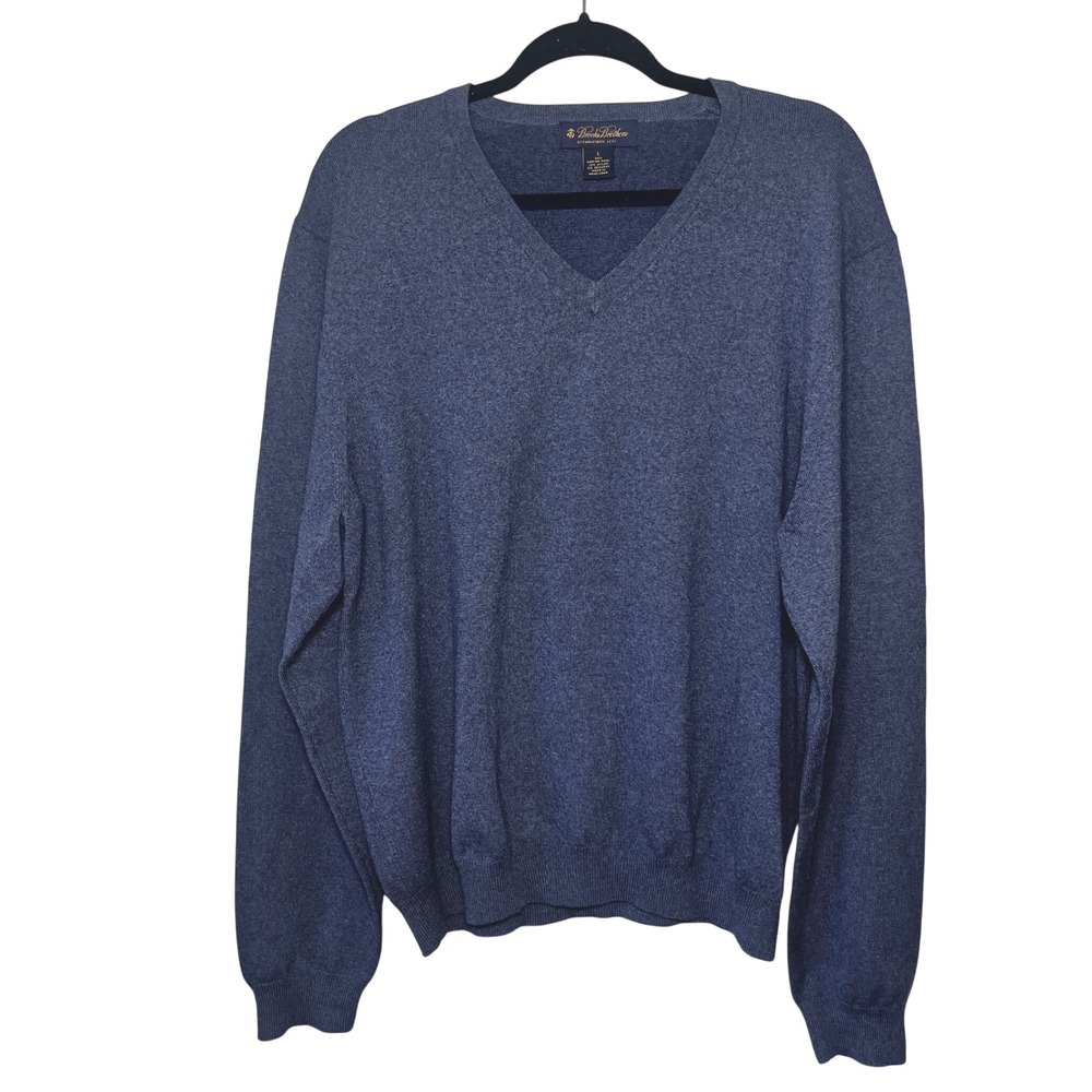 Brooks Brothers Mens Large‎ V Neck Sweater Merino Wool Blend Blue Old Money Prep